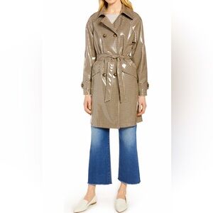 Halogen Water Resistant Coated Plaid Trench Coat Size S